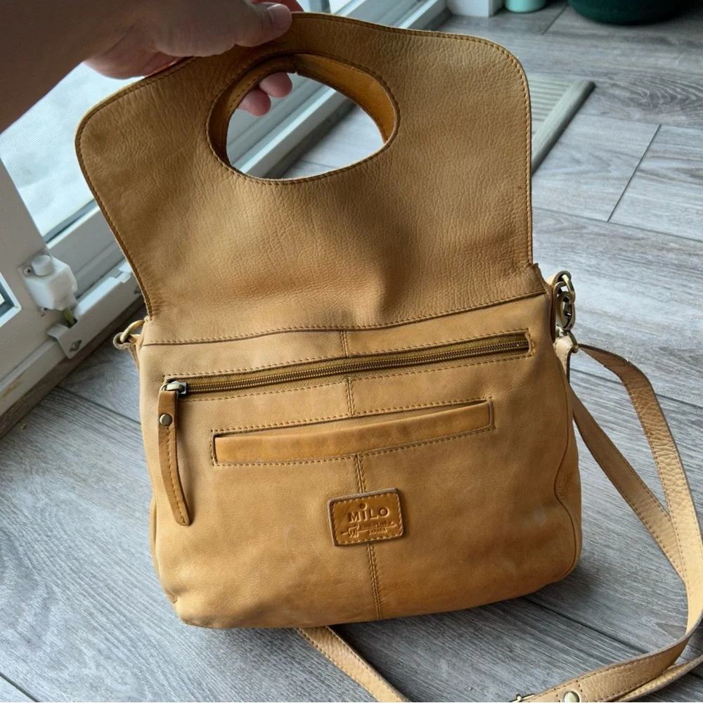 Milo Genuine Tan Leather Braided Leather Foldover Crossbody Bag - Picture 4 of 16
